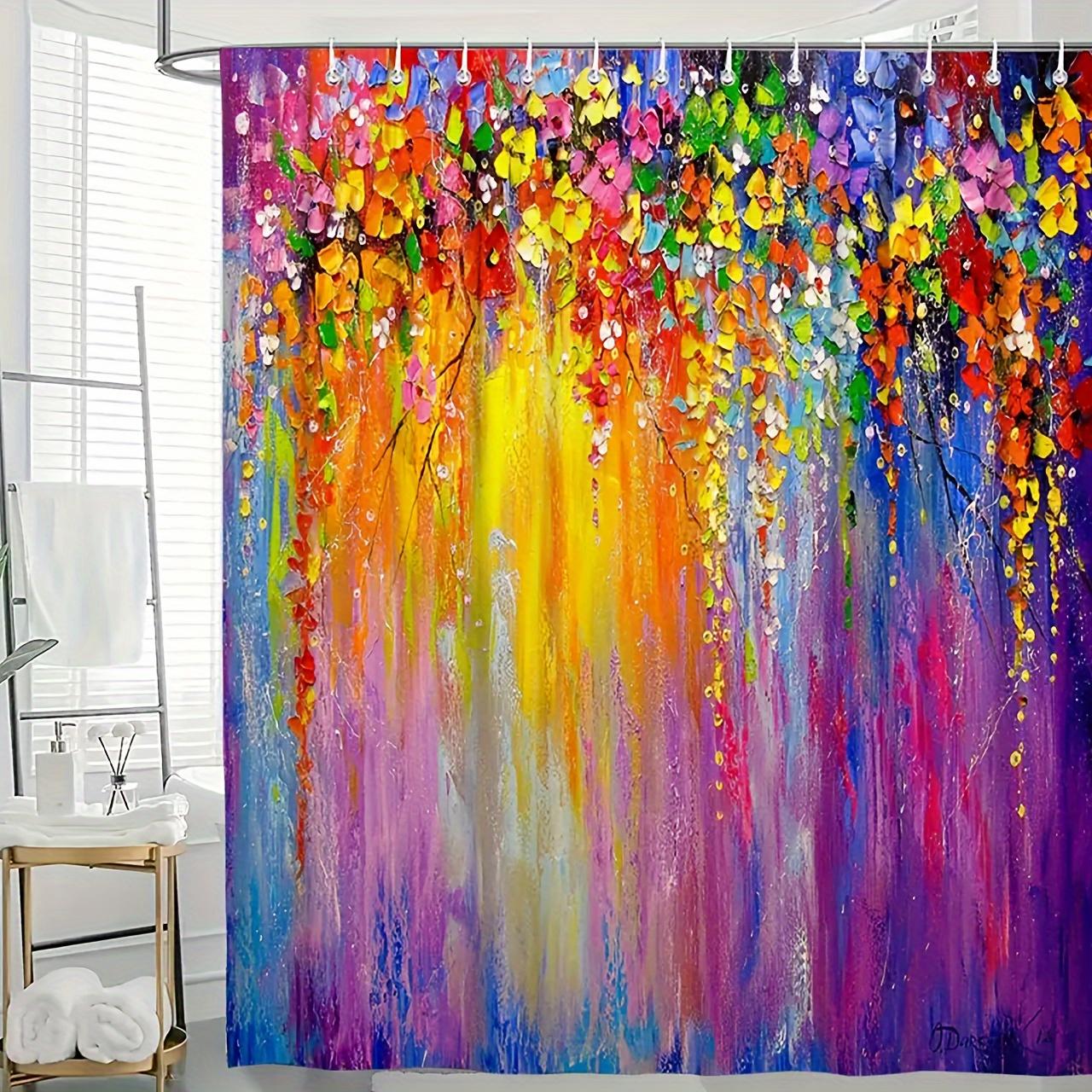 

One Piece Of Polyester Chic Floral Oil Painting Shower Curtain, Decorative Shower Curtain Lining, Bathroom Shower Curtain W60H190(CM)-1 Pcs