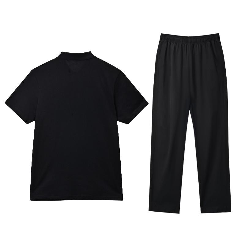 Li Ning Logo Print Breathable Straight-Cut Short Sleeve Top Quick-Dry Long Pants Casual Sports Suit Men Suit Standard-Black YPLU073-2+AYKU703-1