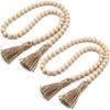 Wood Bead Garland with Tassels - 2PCS Farmhouse Rustic Country Decorative Beads Home Decor, Natural Color, 50inch 14mm 84 Round,Boho,Farmhouse Beads