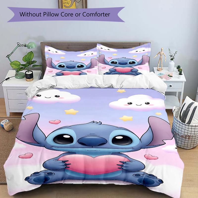 Stitch Heart Print 3Pcs Bedding Setduvet Cover With 2 Bedropillowcase Home Birthday Gift