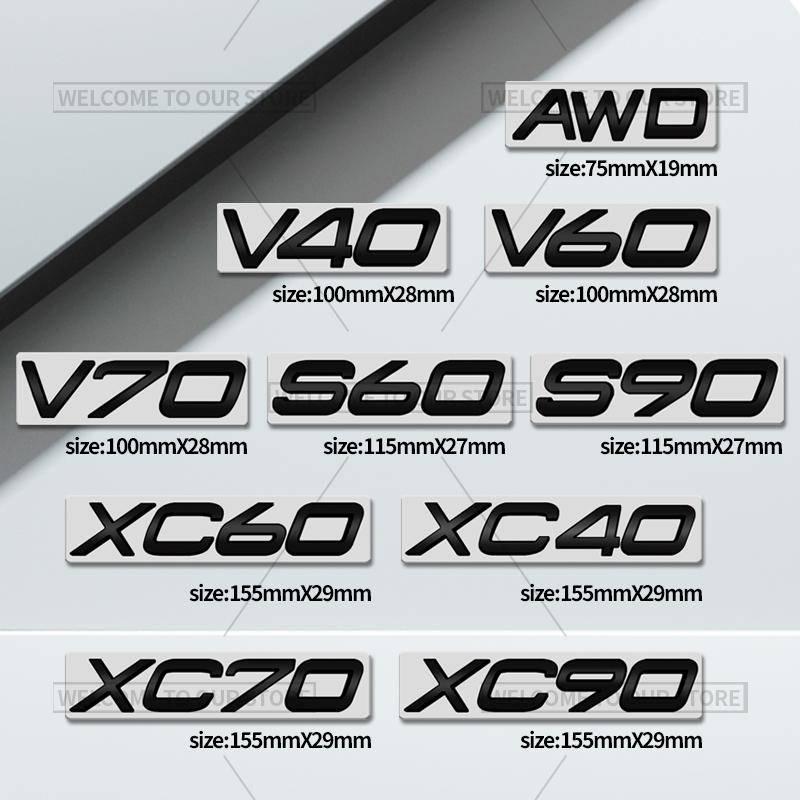 3D Car Styling For Volvo XC40 XC60 XC70 XC90 S60 S90 V70 V60 V40 AWD Glossy Black Emblem Badge Metal Stickers Rear Trunk Decals