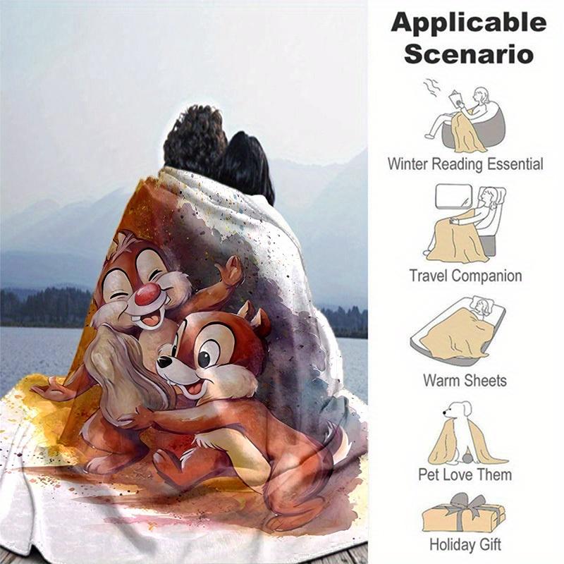 1pc, Chip and Dale Watercolor Art Blanket - Seasonal Decorative Throw for Home, Warmth and Comfort, Soft Flannel Throw Blanket, Living Room,