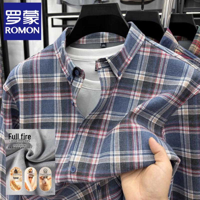 Romon Men s Brushed Plaid Thermal Shirt 2XL