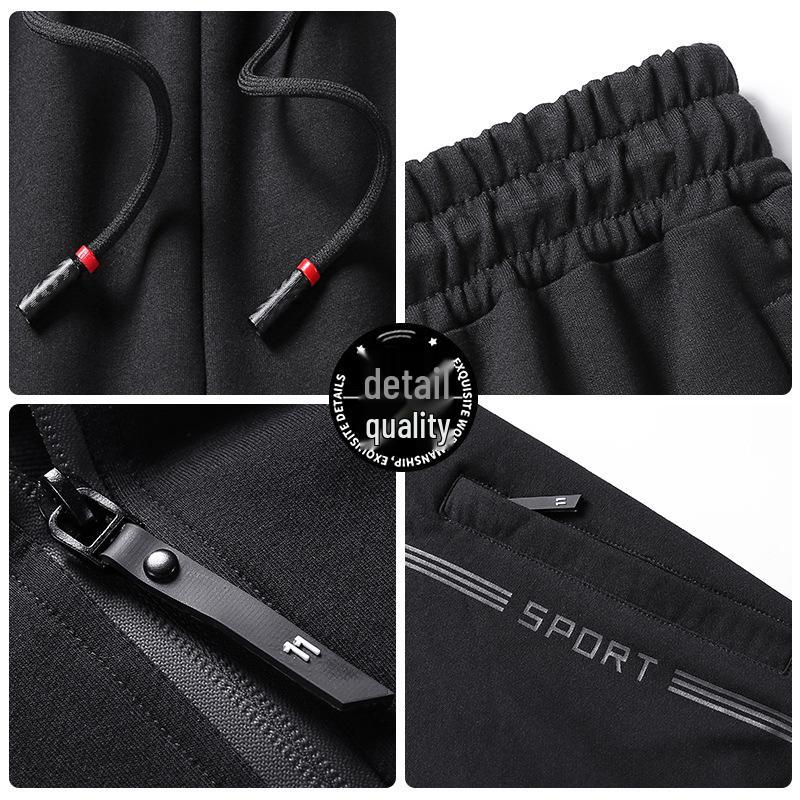 Men's Plus Size Spring Cotton Sportswear: Casual, Breathable Three-Piece Set with Running Cardigan and Round Neck