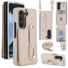 For Samsung Galaxy Z Fold5 5G Case Kickstand Card Slots Leather Coated TPU Cover with Shoulder Strap
