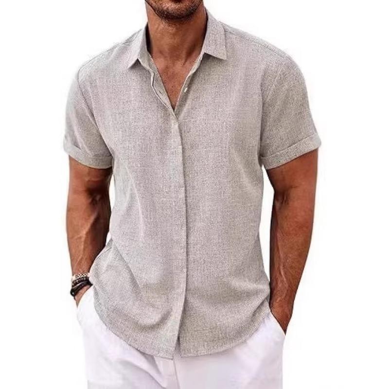 Summer Men's Linen Short Sleeve Shirt Casual Button Down Versatile Simple Top