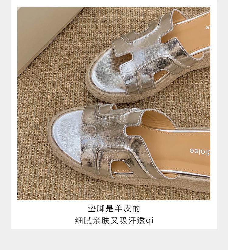 

Cowhide version~ Luce~ Straw muffin shoes, platform sandals, high-heeled sandals, women s summer wear one-word cool slippers 40 срібний