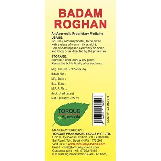 Torque Badam Roghan Oil | 100% Pure, Cold Pressed & Sweet Almond Oil | For Glowing Skin & Hair Growth | Natural Almond Oil 25ml