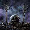 Creepy Skeleton Party Props Realistic Stake, Spooky Halloween Skull Hand Yard Easy Assembly Garden Ornaments Sign for Outdoor Lawn Graveyard
