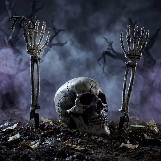 Creepy Skeleton Party Props Realistic Stake, Spooky Halloween Skull Hand Yard Easy Assembly Garden Ornaments Sign for Outdoor Lawn Graveyard
