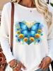 (Asian Size) Lovely Trend Flower  Long Sleeve T Shirt Tee Lady Printed O-neck Women Female Clothing Casual Fashion Top Graphic T-shirts