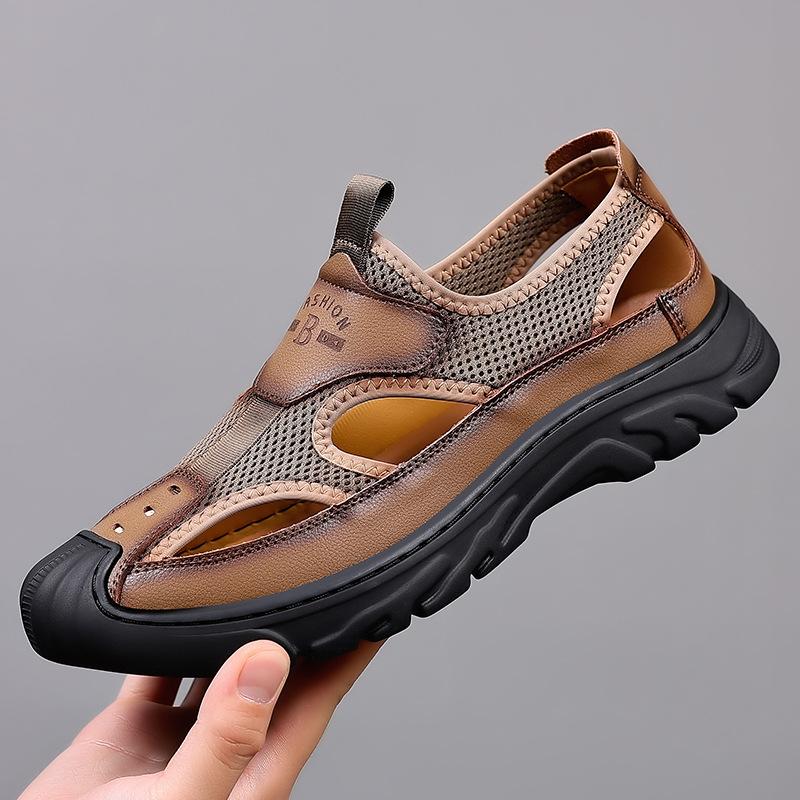 Baotou sandals men's 2025 summer new mesh casual beach shoes mesh breathable soft bottom hole shoes men