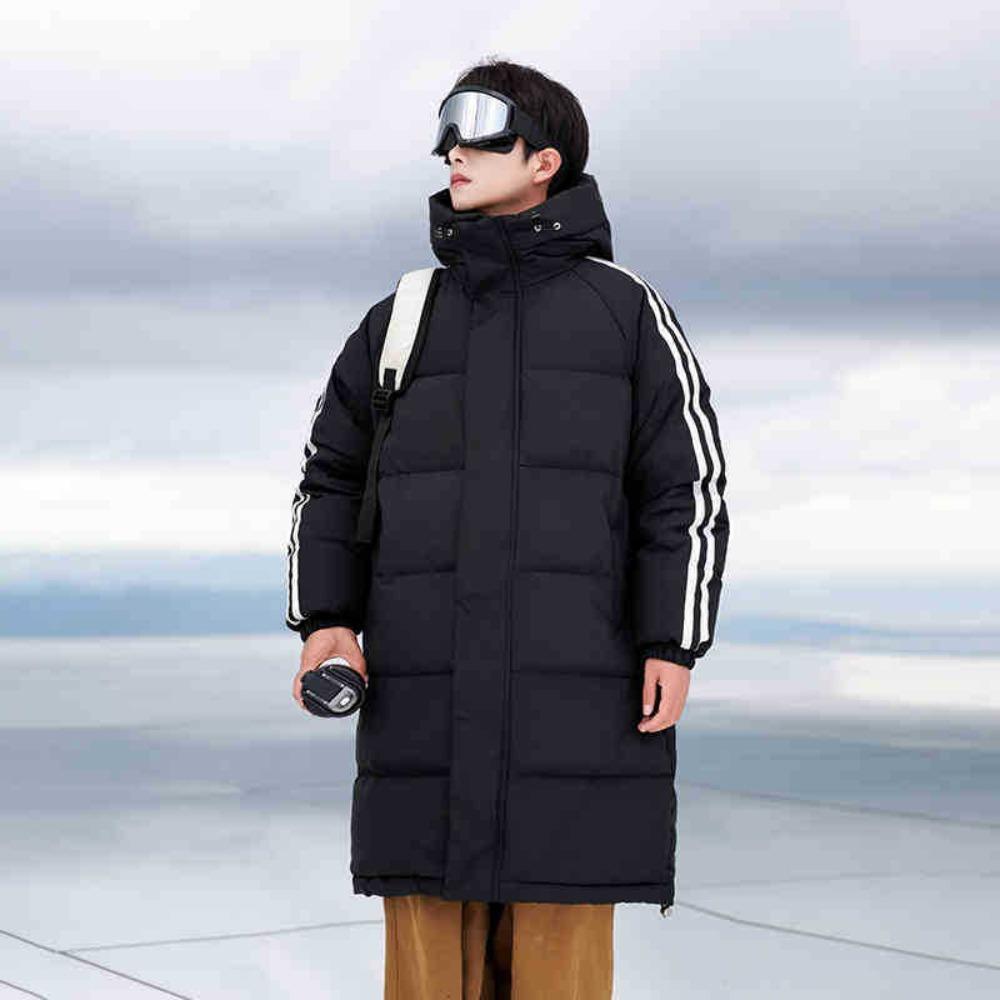 Medium and Long Cotton-padded Clothes for Men's Winter New Trendy Cold-proof Thickened Warm Couple Striped Cotton-padded Jacket