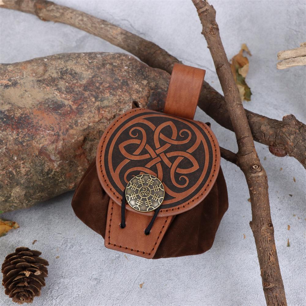 Medieval Viking Style Belt Pouch for Coins, Can Hold a Phone Vintage Waist Bag for Cosplay Accessories Embossed Woven Casual Bag