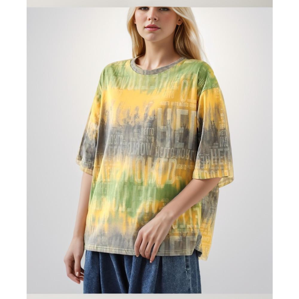 Dimanaf Maglietta Taglie Forti 2024 Donna Lady Top Larghi Cotone Lettera Estate Manica Corta T-shirt Girocollo Camicia 4XL