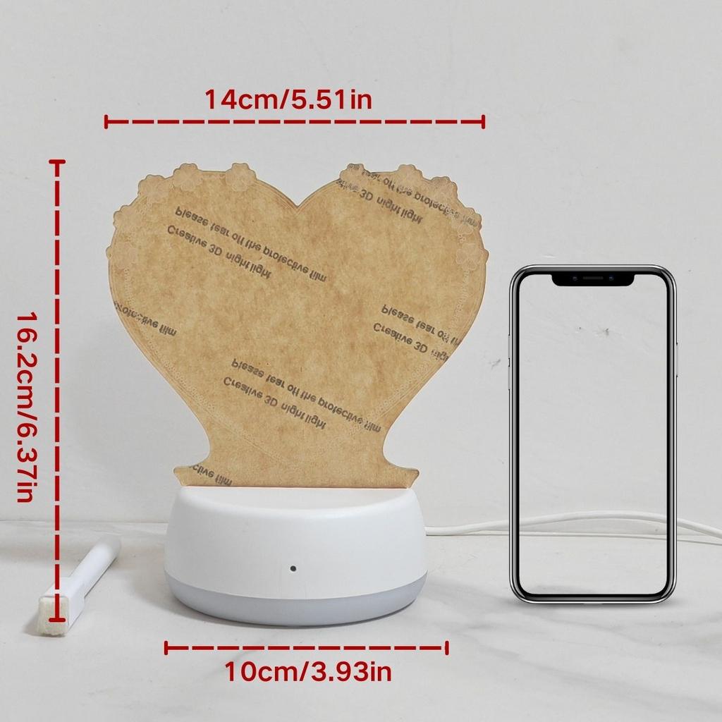 Heart LED Night Light with Message Board - USB Powered, Warm Light Bedside Lamp for Bedroom Decoration