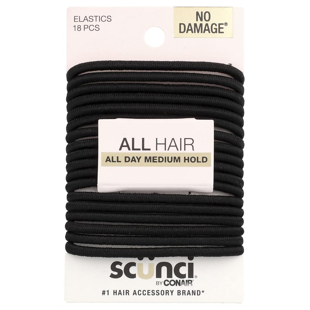No Damage® Elastic Bands, All Days Medium Hold, Black, 18 Pack