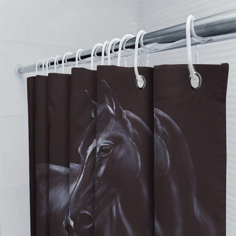 Luxuriöser bedruckter Duschvorhang Wasserdichtes Badezimmerdekor Heimdekoration Pferdemuster Dunkelrote Farbe Waschbarer Badewanneneinsatz