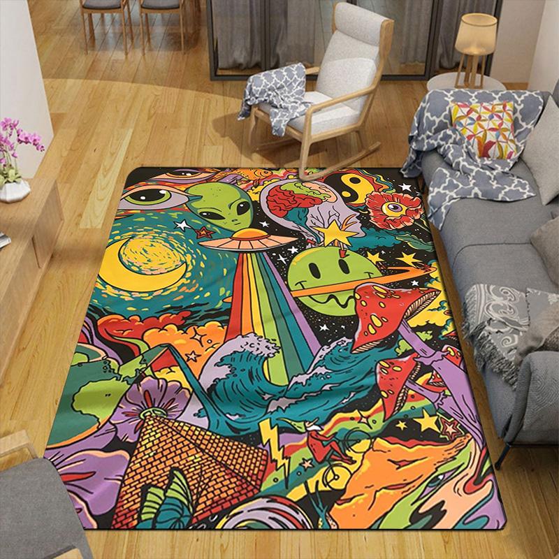 Whimsical UFO & space Rug Floor Mat for Living Room or Bedroom Soft and Comfortable Carpet a Gift for Birthday and Holiday.ZFF0913426