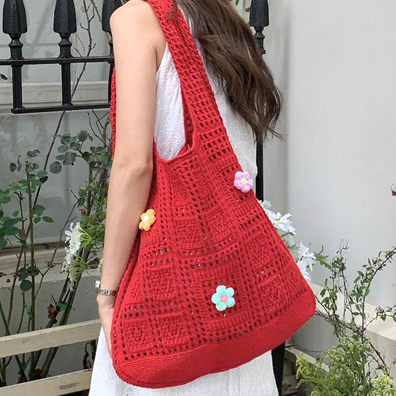 Basit Tığ İşi Tote Çantalar Moda Oyuk Örgü Kadın Çantaları Günlük Kadın Omuz Çantaları Bayan Alışveriş Üst Saplı