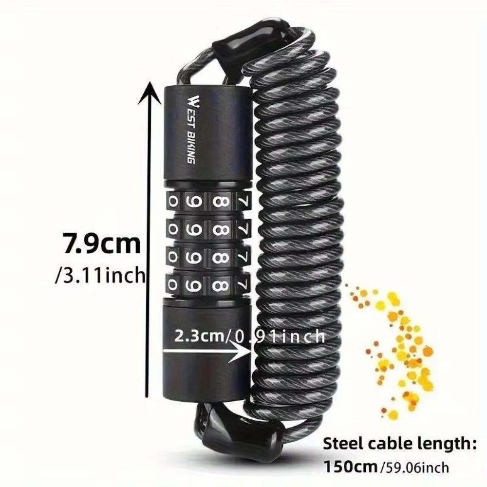 WEST BIKING Combination Cable Bike Lock Steel Cable Bike Chain Lock  for Mountain/Road Bikes