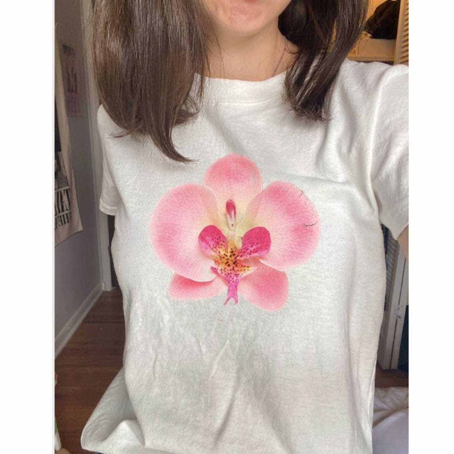 Pink Orchid Flower Graphic Tee | Botanical T-Shirt | Floral Gift Plant Lover Nature Shirt XL