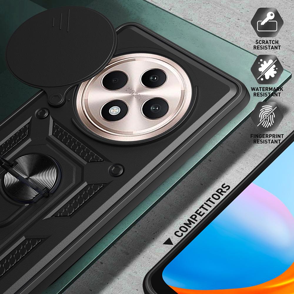For Oppo Reno12 F 5G Case with Slide Camera Lid PC+TPU Kickstand Phone Cover