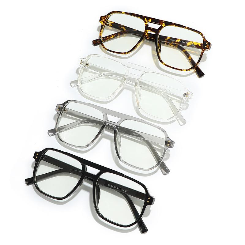 Hot Pilot Glasses Frame, Retro Double Bridge Square Flat Mirror