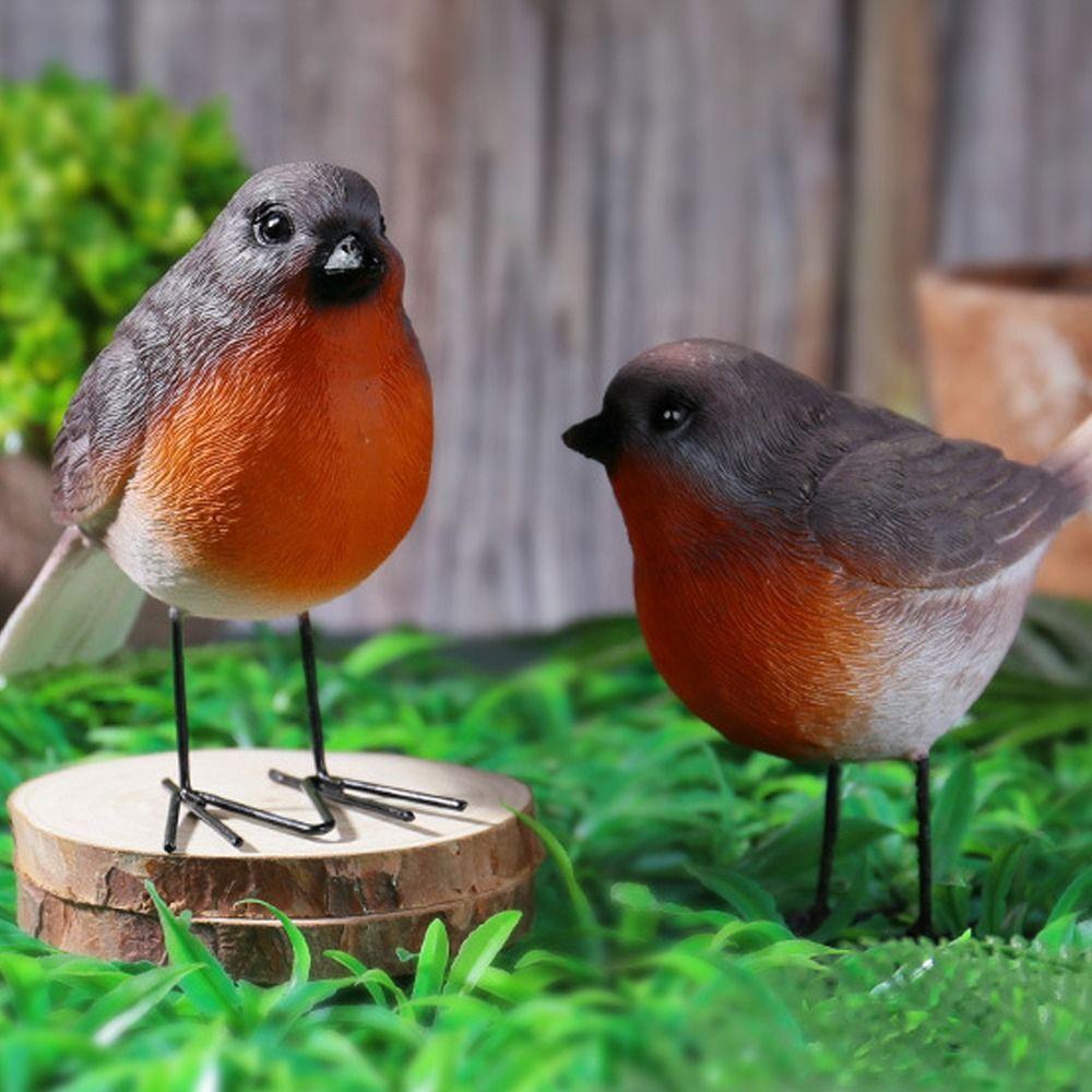 Cute Robin Bird Statue Nordic Style Yard Ornament Durable Bird Figurines Indoor Living Room