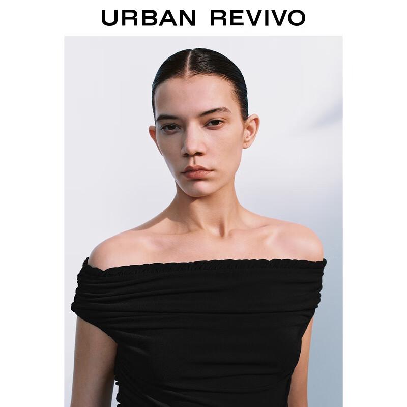 UR Women's Elegant Off-Shoulder Ruched Cropped T-Shirt