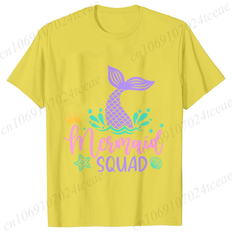 Mermaid Squad Print Female T-Shirts Short Sleeve Tee Clothing Mermaid Girls Birthday Party Women Tops Birthday Squad Female Tops
