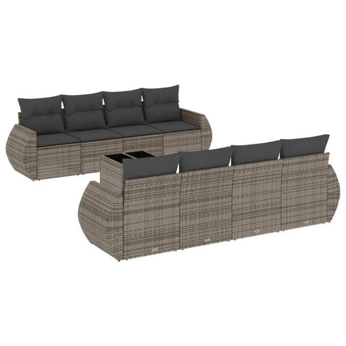 VidaXL Salon de Jardin avec Coussins 9 pcs, Canapés de Terrasse, Ensemble de Meubles de Patio, Mobilier d'Extérieur, Gris 3221149