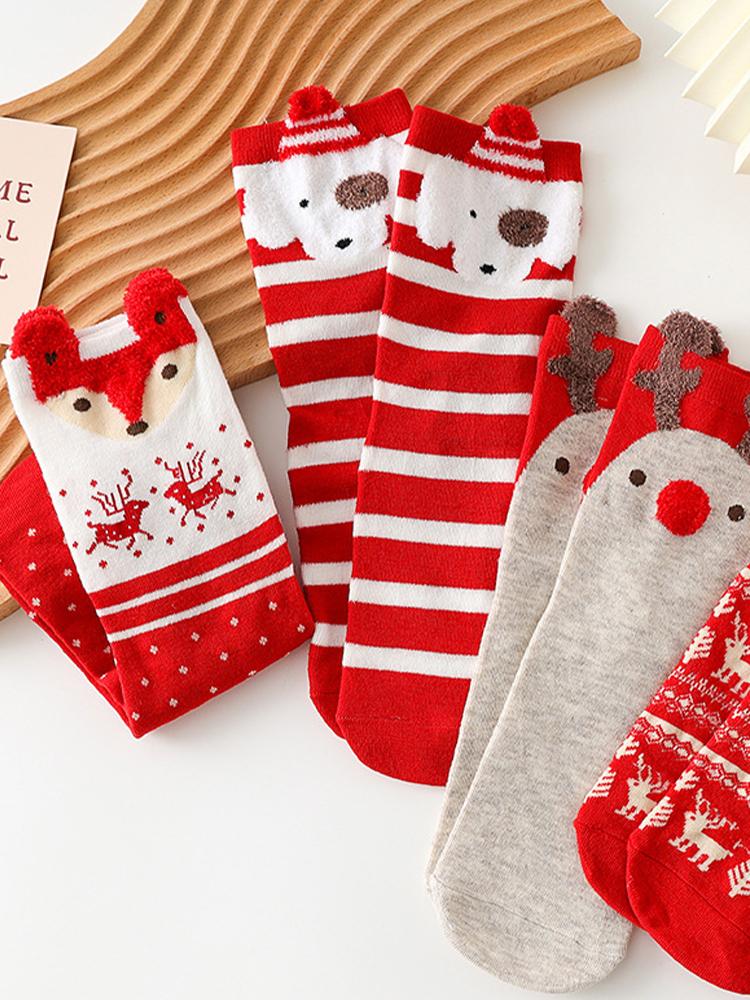 4 Pairs Womens Christmas Socks with Gift Box Elk Happy Funny Plush Socks Elk Christmas Socks for Women Men Holiday Gifts