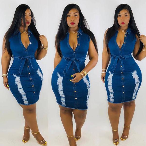 Mujeres moda denim sexy vestidos solid color vestidos casuales fiesta  comprar a buen precio — entrega gratuita, reseñas reales con fotos — Joom