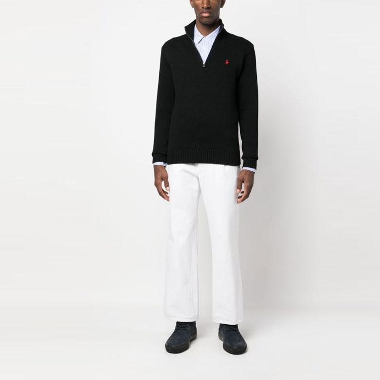 Polo Ralph Lauren Ss23 Pattern Logo Embroidered Print Half-Zip Pullover Long Sleeve Sweatshirt Men Sweatshirt Black 710859939003-003