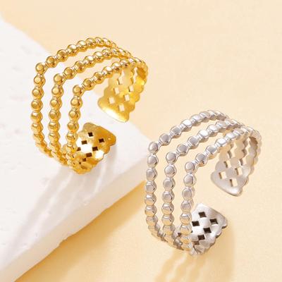 French Romantic Chic Hollow Beaded Chain Ring - Women's Elegant Multi-layered Geometric Stainless Steel Jewelry.