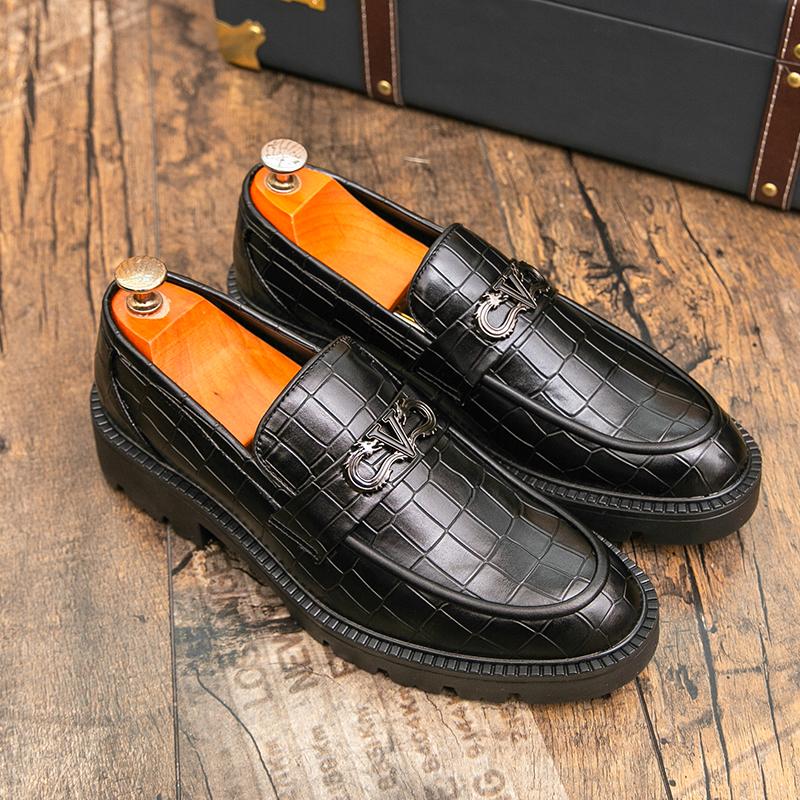 Men Leather Casual Dress Shoes Platform Loafers Slip-on High Quality Thick Bottom Height Increasing Shoes Oxfords Wedding Shoes
