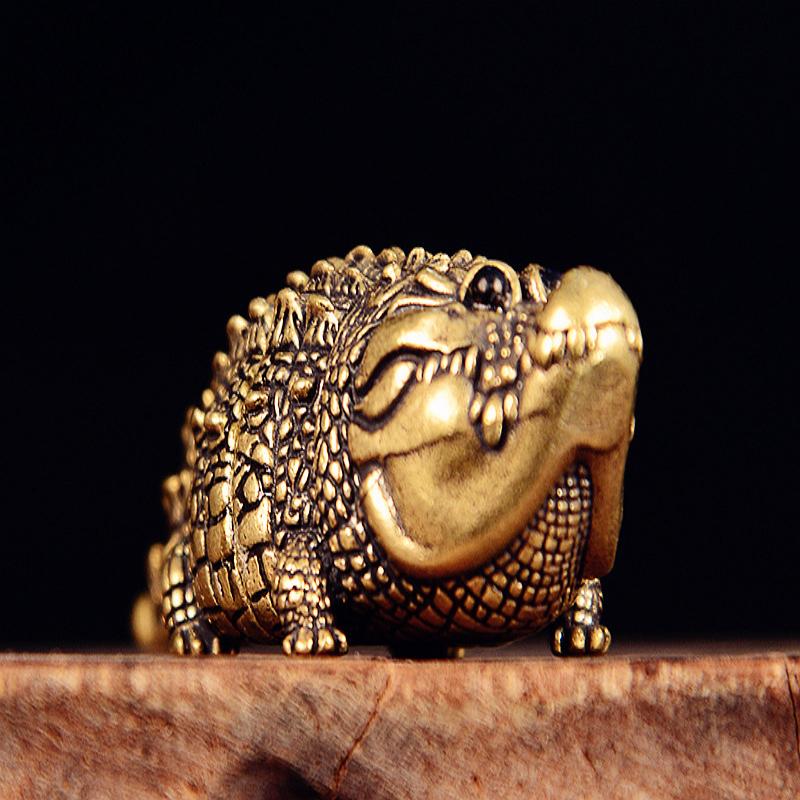Statua di Coccodrillo in Bronzo Antico Ornamenti per la Casa Figura di Animale in Rame Retrò Feng Shui Decorazioni per Attività Artigianato