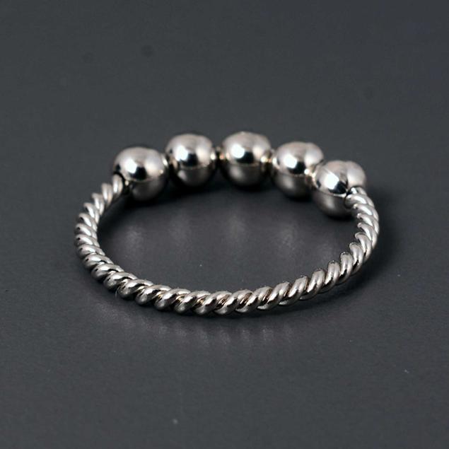 Sterling Silver Beaded Ring – 925 Silver Twisted Band with Five Ball Design, Handmade Minimalist Stacking Ring, Boho Unisex Jewelry
