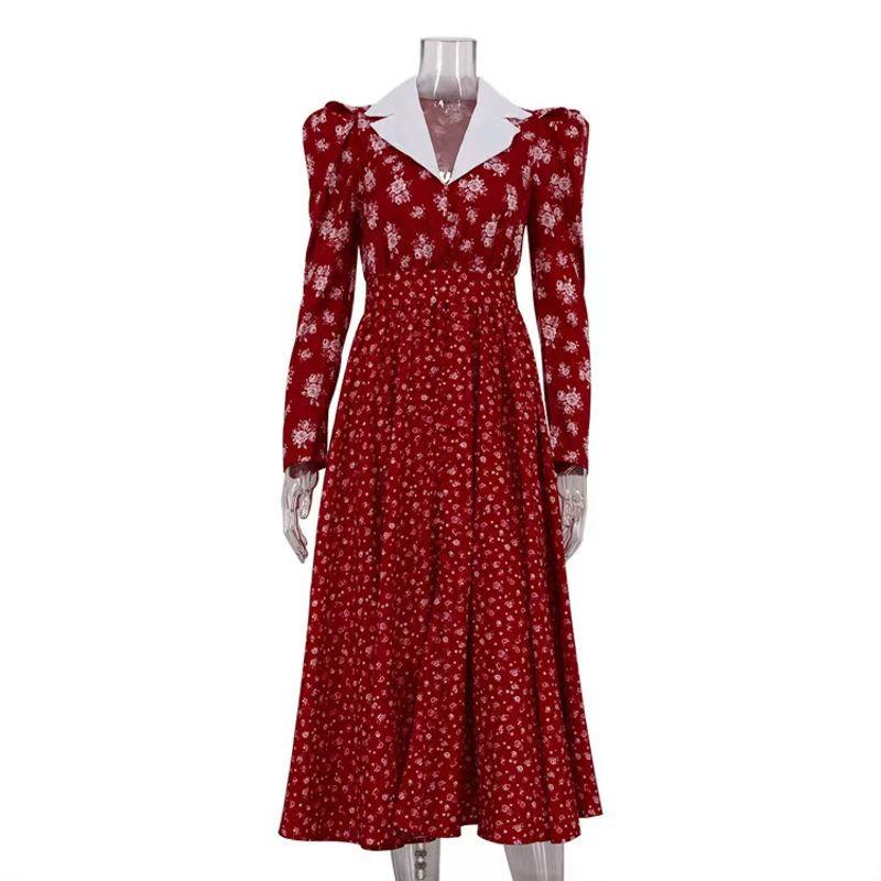 

Western Style Fashion Sexy Print Long sleeve dress Sexy Printed Long Sleeve Dress Red S