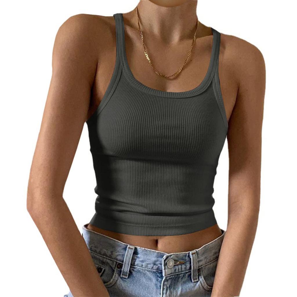 Women's Fashion Casual T-shirt Round Neck Vest Slim Bottom Solid Color Tops