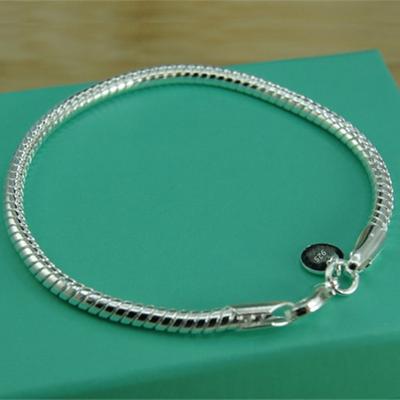 New 925 Sterling Silver 3mm Snake Chain Basis Bracelet for Woman Charm Wedding Engagement Fashion Party Jewelry Gift
