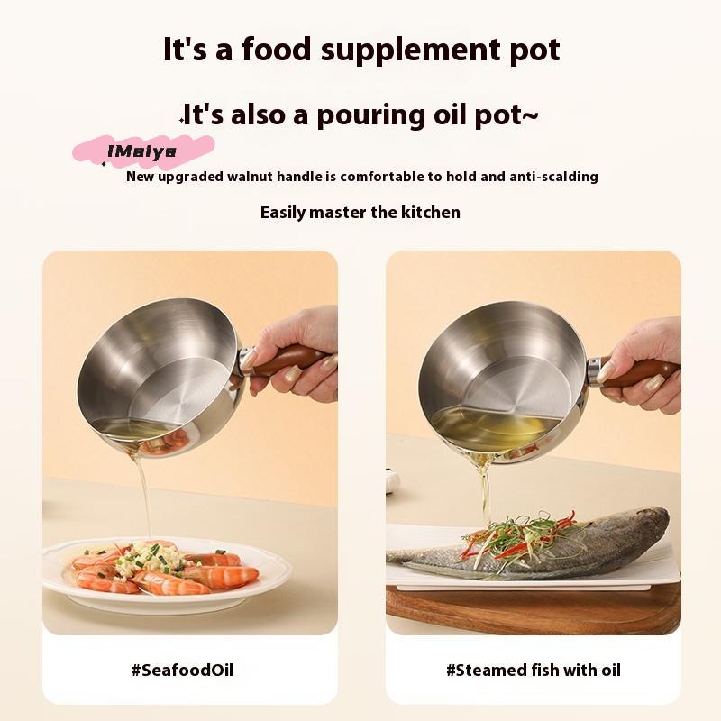 14/17cm Stainless Steel Bowl with Walnut Wood Handle Single-person Pot for Fruit Salad And Yogurt - Breakfast Cooking Tool