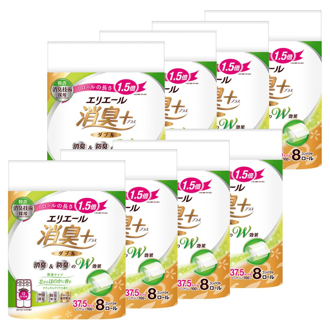 

Туалетная бумага Elleair Deodorizing Plus Roll x 64 рулона x 8 рулонов Double Pulp, тонкий натуральный чистый аромат, 1,5 x 37,5 м (8 упаковок) 100% [Проданный кейс]