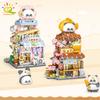 Non-Toxic City Mini Street View Panda Taiyaki Restaurant Model Building Blocks Diy Bear Coffee Shop Decorative Bricks Toys Adult
