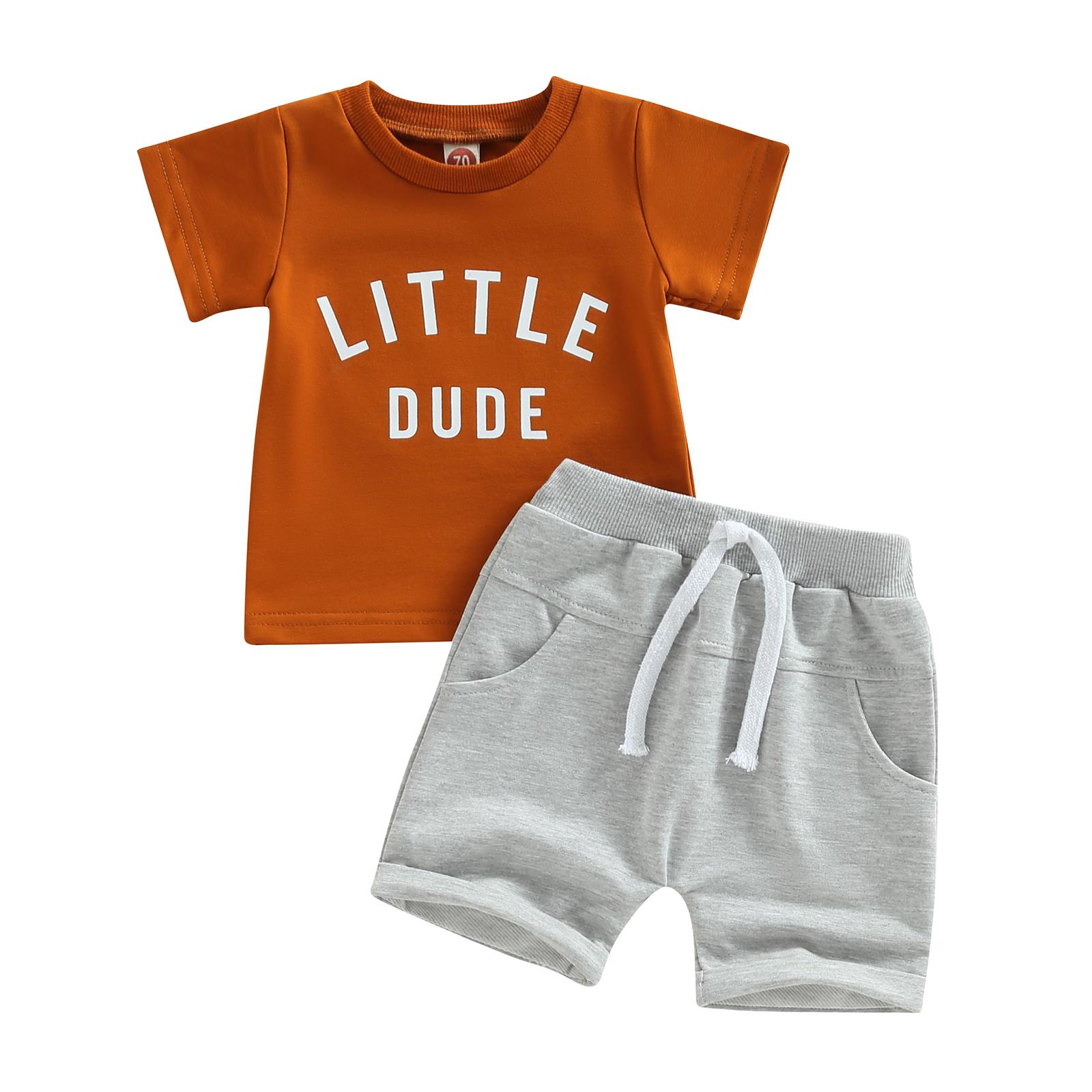 

Toddler Boys Summer 2PCS Outfit Sets Short Sleeve O Neck Letter Print T-shirt + Drawstring Shorts 18-24 Months коричневий