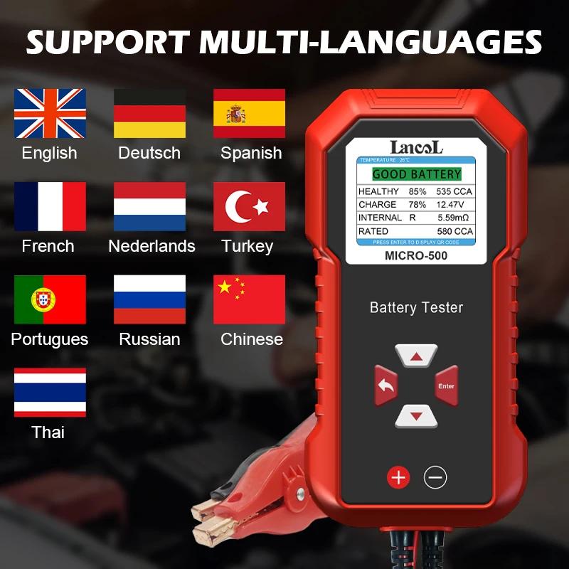 Lancol Micro 500 Car Battery Tester 12V Lithium Battery Test Lead Acid Battery Analyzer System Test 40-3000 CCA LED Display