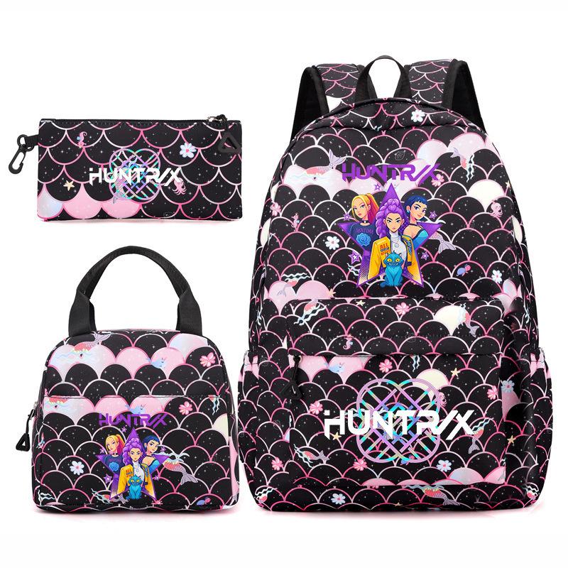 3Pcs/set Cartoon KPOP Printed Backpack with Handbag Pencil Case for Teenager Boy Girl Large Capacity Bookbag Schoolbag Mochila