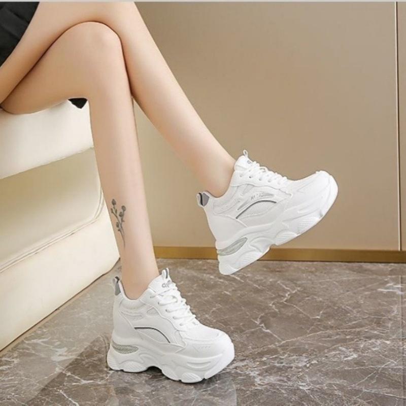 Fashionable New Comfortable Women's Shoes Spring and Autumn Lace Up Elegant Solid Color Mesh Breathable Sports and Leisure Shoes