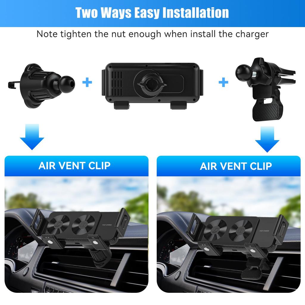 Dual Coil Car Wireless Charger Stand Car Phone Holder Mount 15W Fast Charging For Samsung Galaxy Z Fold 7 6 S26 S25 iPhone 17